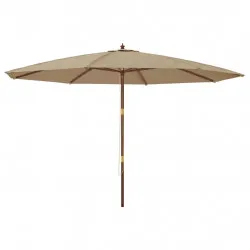 Градински чадър с дървен прът, таупе, 400x273 см