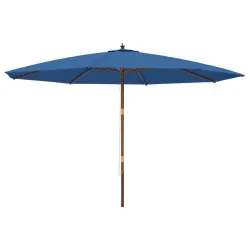 Градински чадър с дървен прът, лазурносин, 400x273 см
