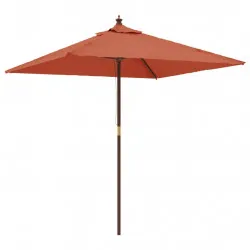 Градински чадър с дървен прът, теракота, 198x198x231 см
