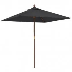 Градински чадър с дървен прът, черен, 198x198x231 см