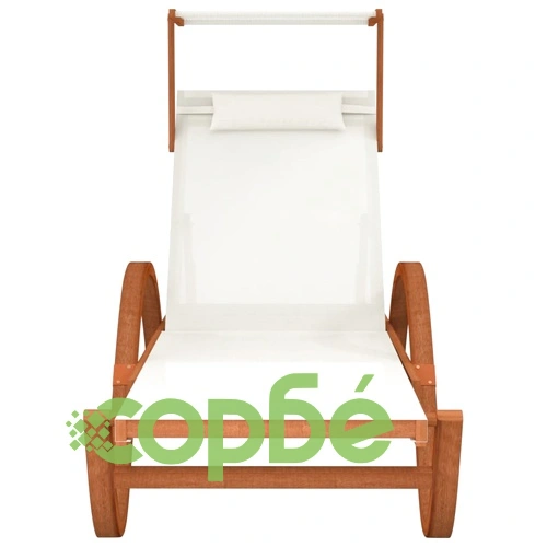 Шезлонг със сенник бял текстилен и тополово дърво масив ➤ топ цена ➤ sorbe.bg