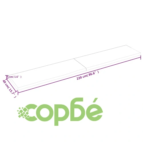 Стенен рафт, 220x40x(2-4) см, необработен масивен дъб ➤ топ цена ➤ sorbe.bg