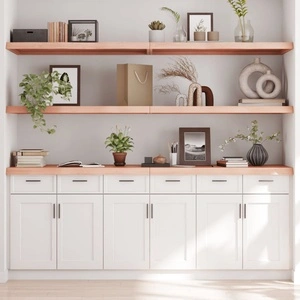 Стенен рафт, 220x50x(2-6) см, необработен масивен дъб