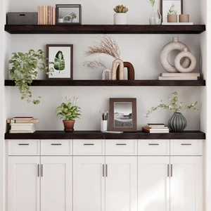 Стенен рафт тъмнокафяв 180x30x(2-6) см обработен масивен дъб