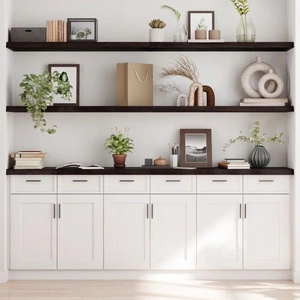 Стенен рафт тъмнокафяв 220x40x(2-4) см обработен масивен дъб