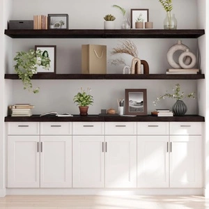 Стенен рафт тъмнокафяв 220x50x(2-6) см обработен масивен дъб