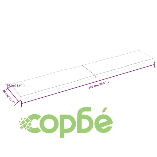 Плот за маса 220x40x(2-4) см необработено масивно дърво жив ръб ➤ топ цена ➤ sorbe.bg