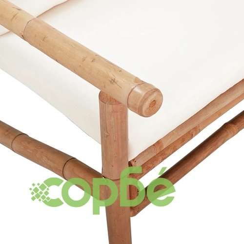 Градинска пейка с кремавобели възглавници, бамбук ➤ топ цена ➤ sorbe.bg