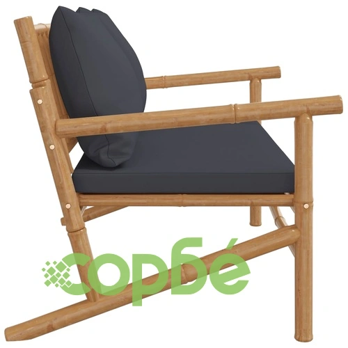 Градинска пейка с тъмносиви възглавници бамбук ➤ топ цена ➤ sorbe.bg