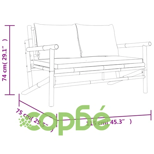 Градинска пейка с тъмносиви възглавници бамбук ➤ топ цена ➤ sorbe.bg
