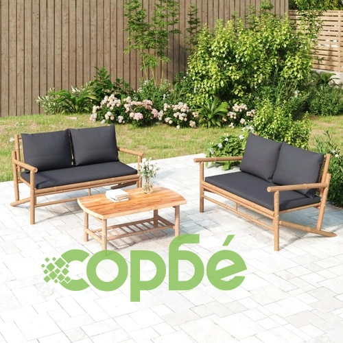 Градинска пейка с тъмносиви възглавници бамбук ➤ топ цена ➤ sorbe.bg