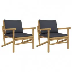 Градински столове 2 бр с тъмносиви възглавници бамбук