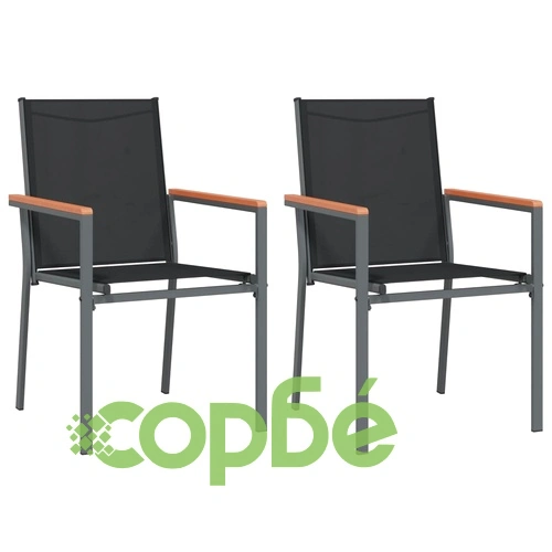Градински столове 2 бр черни 55x61,5x90 см Textilene и стомана ➤ топ цена ➤ sorbe.bg
