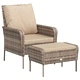 Градински стол с табуретка за крака светлокафяв полиратан