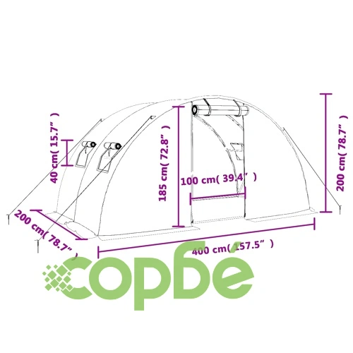 Оранжерия със стоманена рамка бяла 8 м² 4x2x2 м ➤ топ цена ➤ sorbe.bg