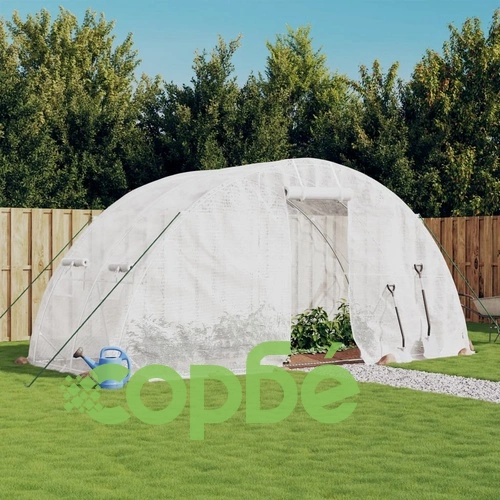 Оранжерия със стоманена рамка бяла 10 м² 5x2x2,3 м ➤ топ цена ➤ sorbe.bg