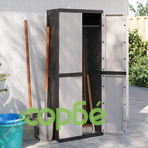 Външен шкаф за съхранение, сиво и черно, 65x37x165 см, PP ➤ топ цена ➤ sorbe.bg