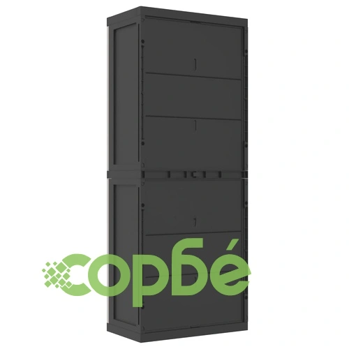 Външен шкаф за съхранение, сиво и черно, 65x37x165 см, PP ➤ топ цена ➤ sorbe.bg