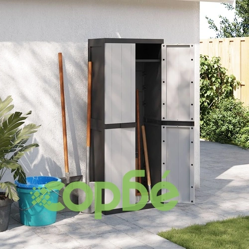 Външен шкаф за съхранение, сиво и черно, 65x37x165 см, PP ➤ топ цена ➤ sorbe.bg