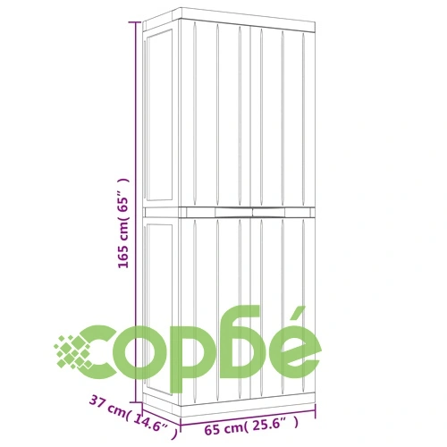 Външен шкаф за съхранение, сиво и черно, 65x37x165 см, PP ➤ топ цена ➤ sorbe.bg