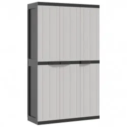 Външен шкаф за съхранение, сиво и черно, 97x37x165 см, PP