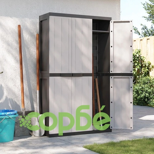Външен шкаф за съхранение, сиво и черно, 97x37x165 см, PP ➤ топ цена ➤ sorbe.bg