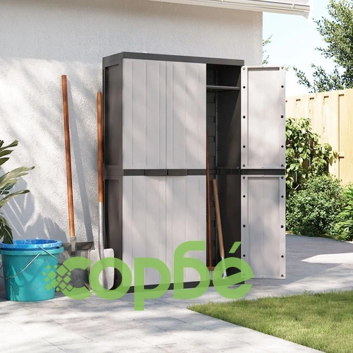 Външен шкаф за съхранение, сиво и черно, 97x37x165 см, PP ➤ топ цена ➤ sorbe.bg
