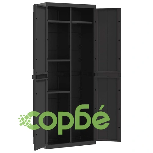 Външен шкаф за съхранение, черен, 65x37x165 см, PP ➤ топ цена ➤ sorbe.bg