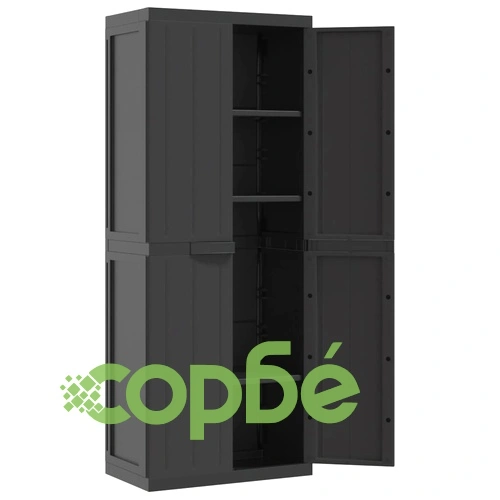 Външен шкаф за съхранение, черен, 65x37x165 см, PP ➤ топ цена ➤ sorbe.bg