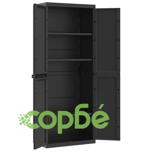 Външен шкаф за съхранение, черен, 65x37x165 см, PP ➤ топ цена ➤ sorbe.bg