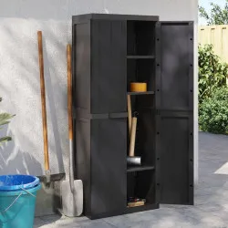 Външен шкаф за съхранение, черен, 65x37x165 см, PP