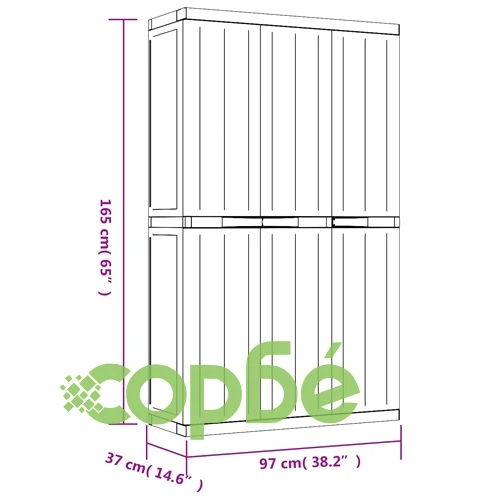 Външен шкаф за съхранение, черен, 97x37x165 см, PP ➤ топ цена ➤ sorbe.bg
