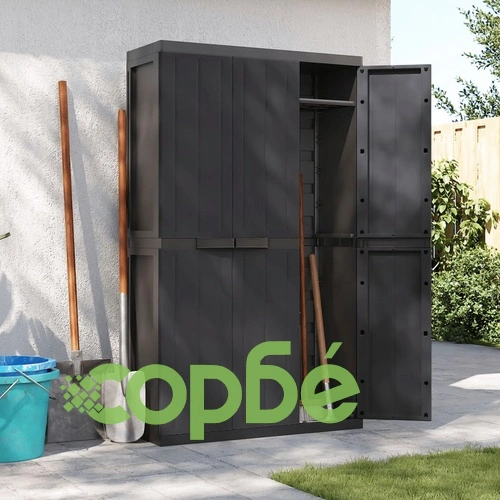 Външен шкаф за съхранение, черен, 97x37x165 см, PP ➤ топ цена ➤ sorbe.bg