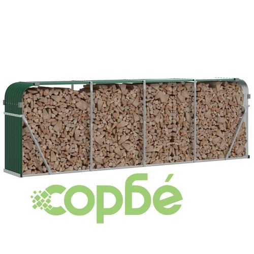 Поставка за дърва, зелена, 300x45x100 см, поцинкована стомана ➤ топ цена ➤ sorbe.bg