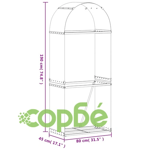 Поставка за дърва, антрацит, 80x45x190 см, поцинкована стомана ➤ топ цена ➤ sorbe.bg