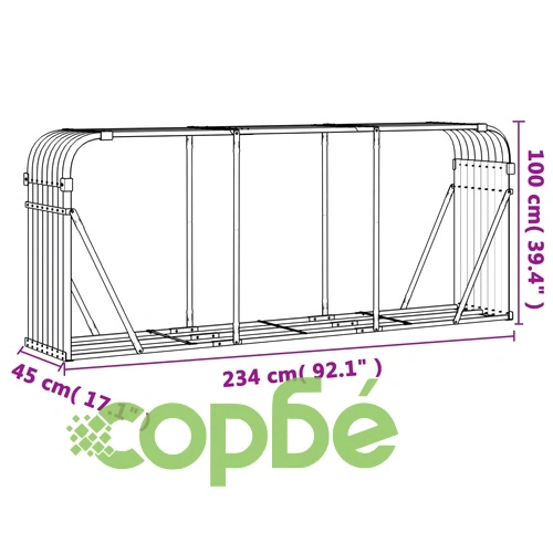 Поставка за дърва, кафяв, 234x45x100 см, поцинкована стомана ➤ топ цена ➤ sorbe.bg