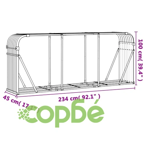 Поставка за дърва, дървесен вид, 234x45x100 см, стомана ➤ топ цена ➤ sorbe.bg