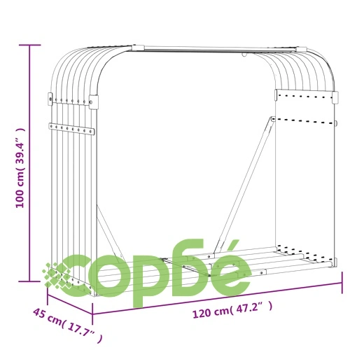 Поставка за дърва, сребрист, 120x45x100 см, поцинкована стомана ➤ топ цена ➤ sorbe.bg