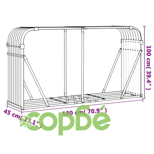 Поставка за дърва, сребрист, 180x45x100 см, поцинкована стомана ➤ топ цена ➤ sorbe.bg