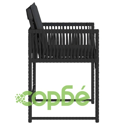 Градински столове с възглавници, 4 бр, черен, полиратан ➤ топ цена ➤ sorbe.bg