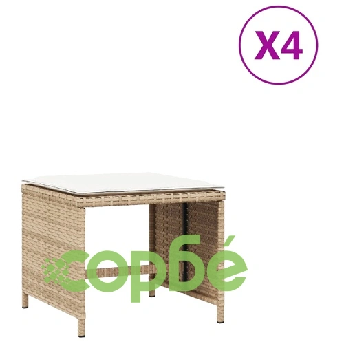 Външни табуретки с възглавници 4 бр бежови 41x41x36см полиратан ➤ топ цена ➤ sorbe.bg
