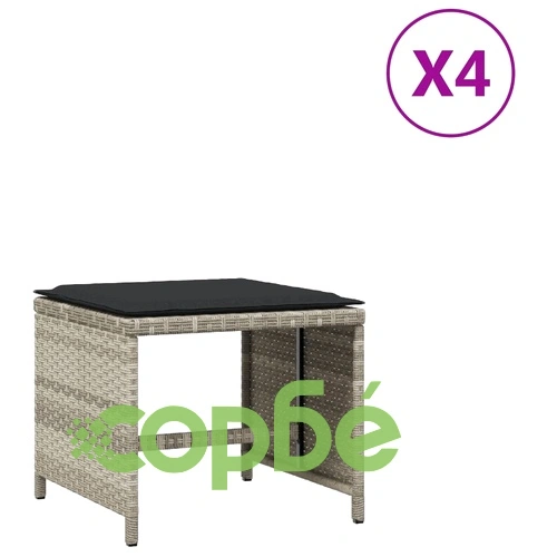 Външни табуретки с възглавници 4 бр светлосиви 41x41x36 см ➤ топ цена ➤ sorbe.bg