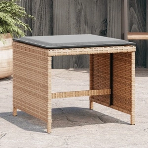 Външни табуретки с възглавници 4 бр бежови 41x41x36см полиратан