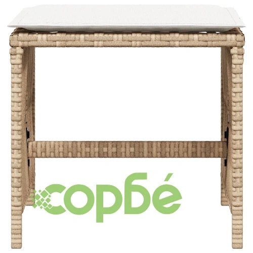 Външни табуретки с възглавници 4 бр бежови 41x41x36см полиратан ➤ топ цена ➤ sorbe.bg