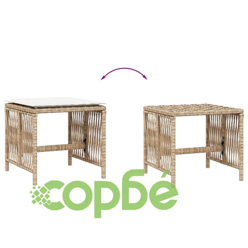 Външни табуретки с възглавници 4 бр бежови 41x41x36см полиратан ➤ топ цена ➤ sorbe.bg