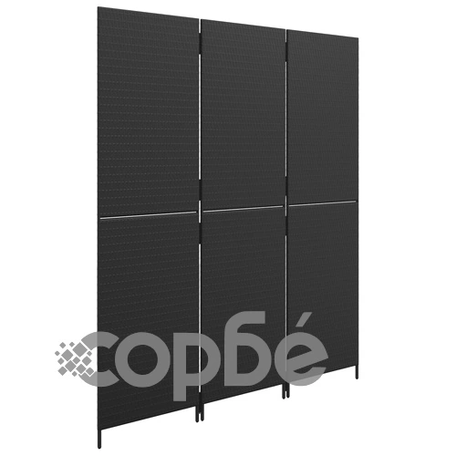 Параван за стая, 3 панела, черен, полиратан ➤ топ цена ➤ sorbe.bg