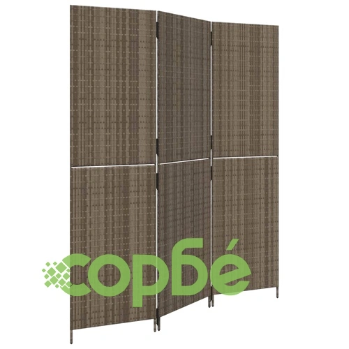 Параван за стая, 3 панела, сив, полиратан ➤ топ цена ➤ sorbe.bg