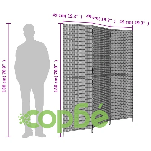Параван за стая, 3 панела, бежов, полиратан ➤ топ цена ➤ sorbe.bg