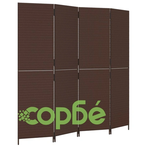 Параван за стая, 4 панела, кафяв, полиратан ➤ топ цена ➤ sorbe.bg