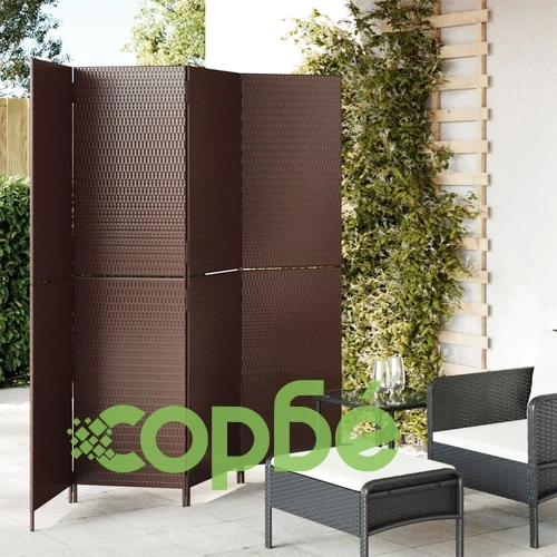 Параван за стая, 4 панела, кафяв, полиратан ➤ топ цена ➤ sorbe.bg